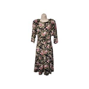 TJuniors Vintage 80s Paquette Floral Fit & Flare 3/4 Sleeve Dress Size 9